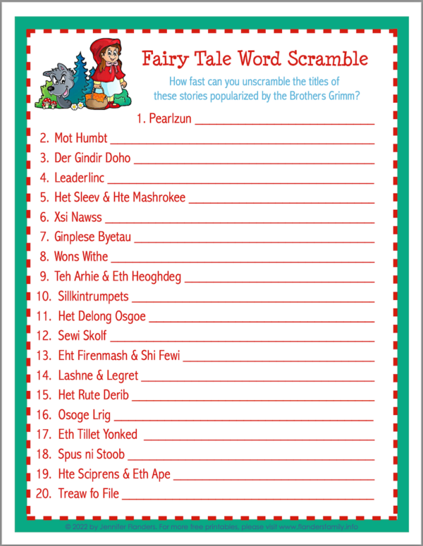 Fairy Tale Word Scramble - Flanders Family Home Life