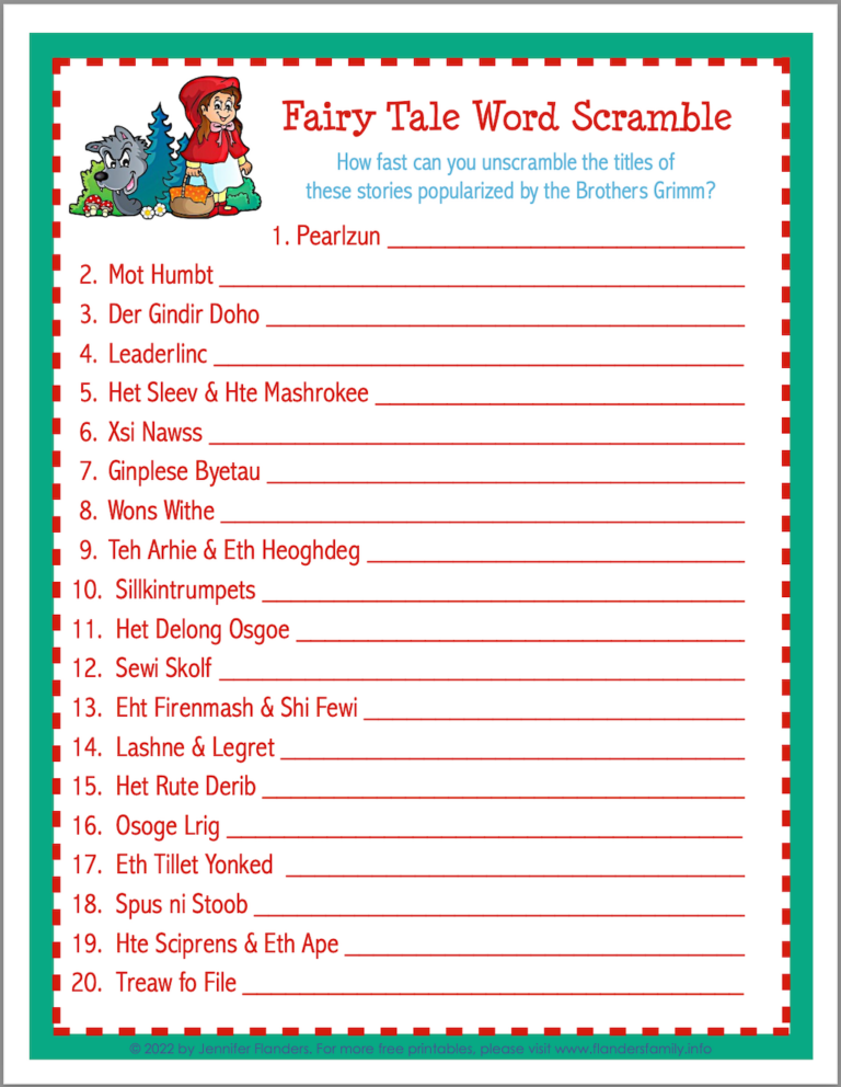 Fairy Tale Word Scramble - Flanders Family Home Life