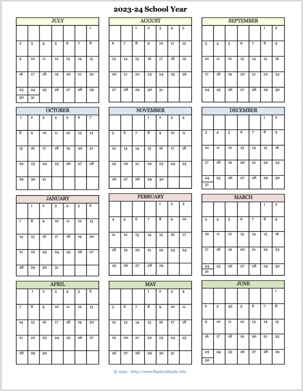 2024 Calendars for Advanced Planning Flanders Family Home Life