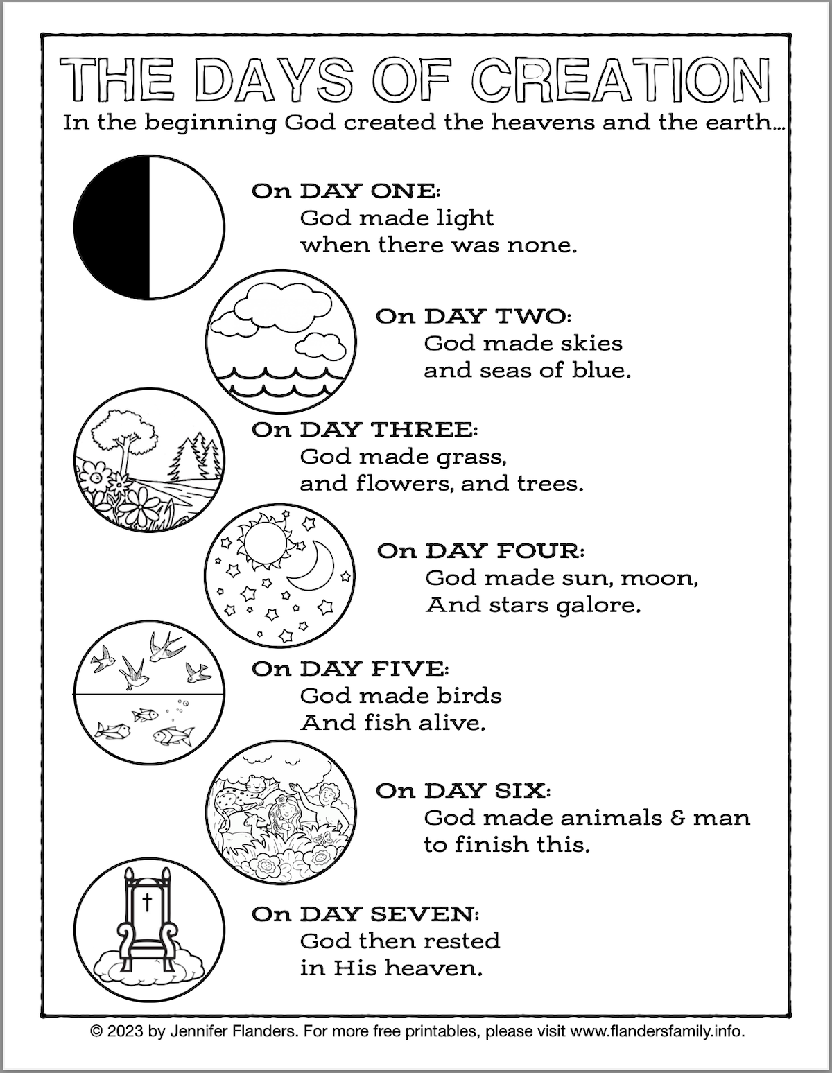 Free Printable Printable 7 Days Of Creation Free Printable Templates