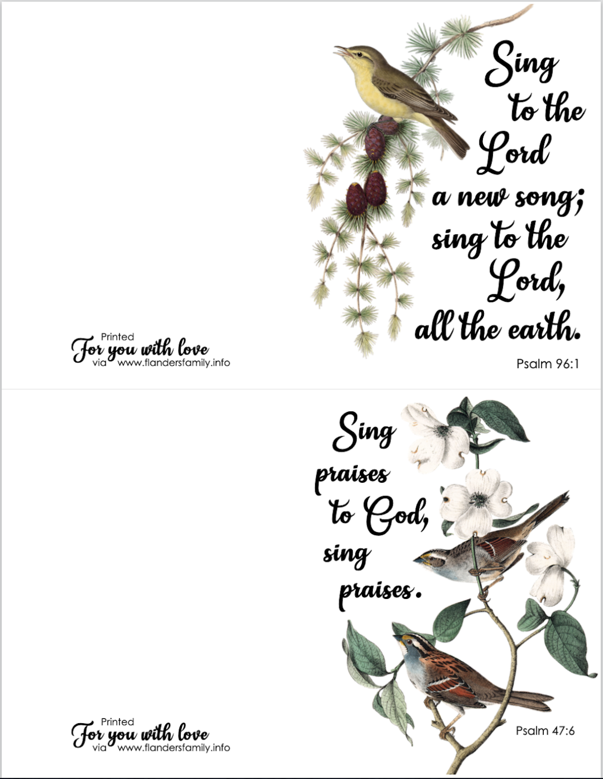 Free Bird Verse Note Cards - Flanders Family Home Life